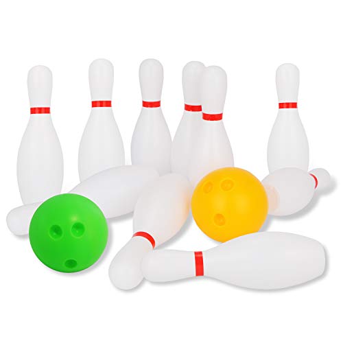 Liberry Kids Toy Bowling Set Includes 10 Plastic Pins & 2 Balls, Toddler Indoor Outdoor Games, Educational Birthday Gifts for Boys Girls Ages 2 3 4 5 - White