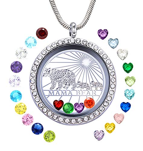 Veeshy Best Mom Mother Gift, Floating Charms Locket for Women - Mama Bear with 2 Cubs