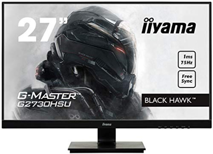 iiyama G-MASTER Black Hawk G2730HSU-B1 68,58 cm 27" Gaming Monitor Full-HD VGA HDMI DP USB 2.0 1ms Reaktionszeit FreeSync schwarz - schwarz 75Hz - 27 Zoll - FullHD 1920 x 1080 - Single