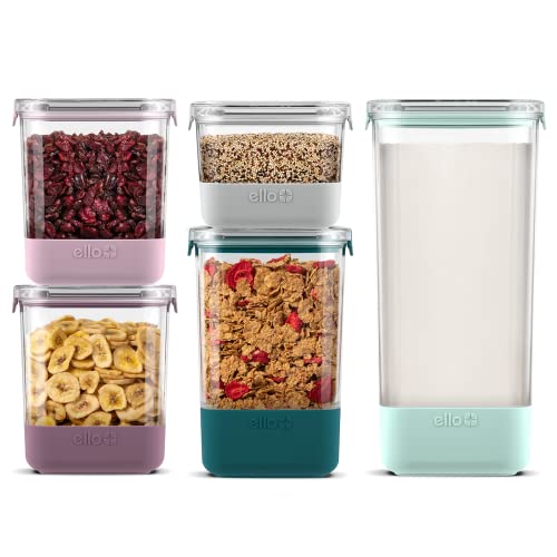 Ello Airtight Food Storage Plastic Canisters with Non-Slip Base Locking Lids and Labels - 5 Pack