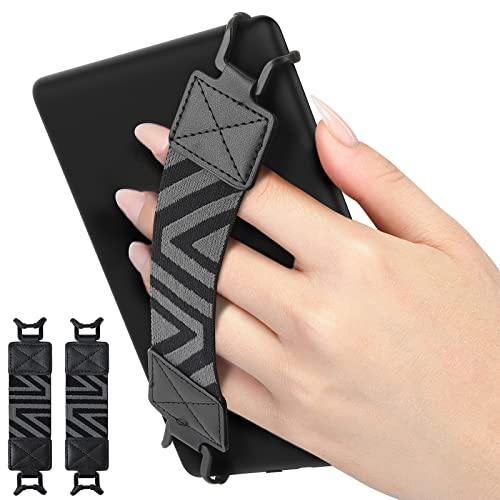 MoKo Kindle Hand Strap for 6-8" Kindle eReaders Fire Tablet, Kindle/Kobo/Voyaga/Lenovo/Sony Kindle E-Book Tablet, High Elasticity Lightweight Versatile Hand Strap Finger Grip Holder 2 Pack, Black - Black + Black
