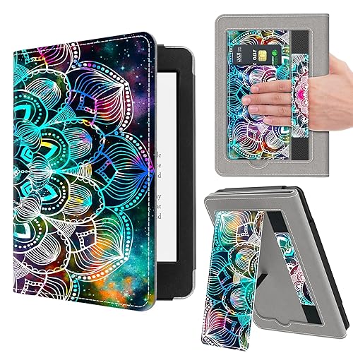 VORI Stand Case for 7"/6.8" Kindle Paperwhite (12th/11th Generation-2024/2021) and Kindle Colorsoft Signature Edition, PU Leather Case Smart Protective Cover with Auto-Wake/Sleep, Mandala Floral - Mandalas Galaxy