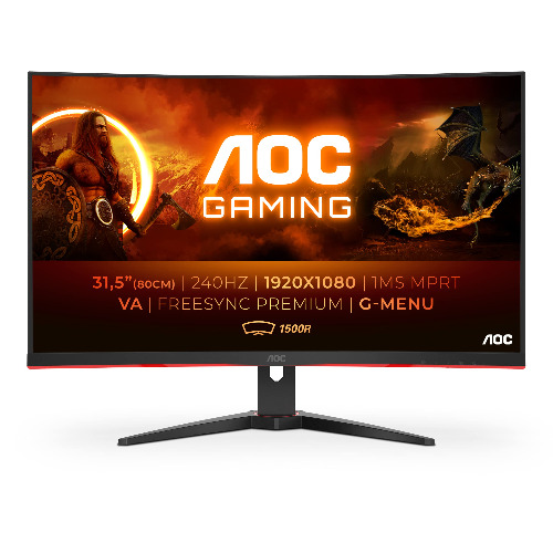 AOC Gaming C32G2ZE - 32 Inch FHD Curved Monitor, 240Hz, 1 ms MPRT, VA AMD FreeSync Premium, Low Input Lag (1920x1080@ 240Hz, 300 cd/m², HDMI/DP)