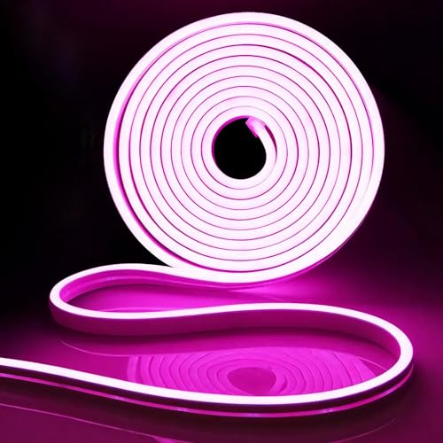 iNextStation Neon LED Strip Light 5M, DC 12V Pink LED Lights Strip Flexible Waterproof IP65 LED Neon Rope Light for Bedroom Kitchen Indoors Outdoors DIY Decor [ No Power Adapter] - Pink