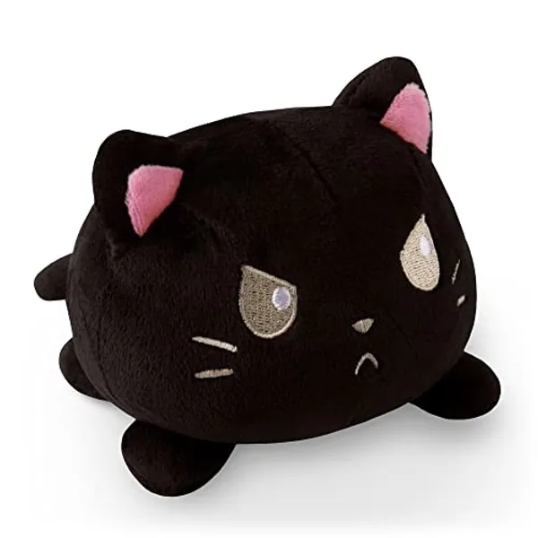 TeeTurtle - The Original Reversible Cat Plushie - Black - Cute Sensory Fidget Stuffed Animals That Show Your Mood - Happy + Angry Black Cat