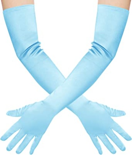 Wobe Long Opera Party 20s Satin Gloves Stretchy Adult Size Elbow Length Wedding - Light Blue