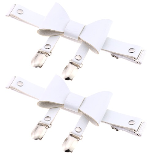 Women's Butterfly Knot Garter Belt Adjustable Punk Gothic Leg Harness Garters Anti-Slip Clips Elastic Thigh Ring Garter 2PCS - White