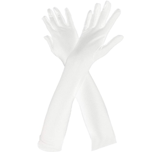 Wobe Long Opera Party 20s Satin Gloves Stretchy Adult Size Elbow Length Wedding - White