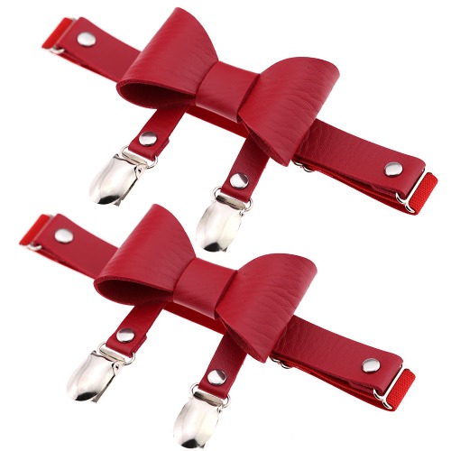 Women's Butterfly Knot Garter Belt Adjustable Punk Gothic Leg Harness Garters Anti-Slip Clips Elastic Thigh Ring Garter 2PCS - Red