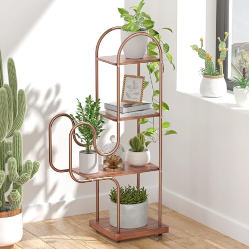 Allinside Cactus Plant Stand Indoor, Metal Corner Shelf for Multipurpose Plants Outdoor, Rustic Bookcase 4 Tier Creative Flowers Stand Rack for Bedroom, Sturdy Room Balcony and Living Room Decor - 4 Tiers