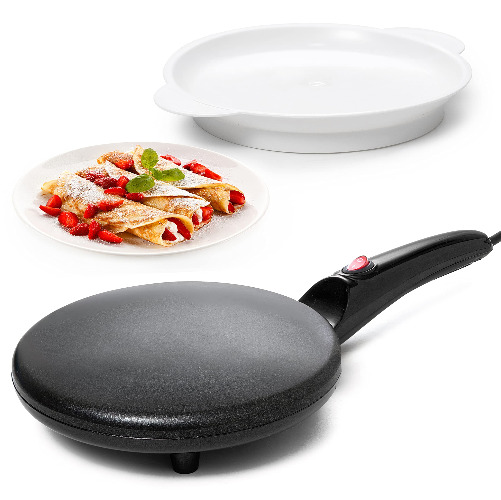 Moos & Stone Electric Crepe Maker With Auto Power Off, Portable Crepe Maker & Non-Stick Dipping Plate, ON/OFF Switch, Nonstick Coating & Automatic Temperature Control, Pan APO - Black