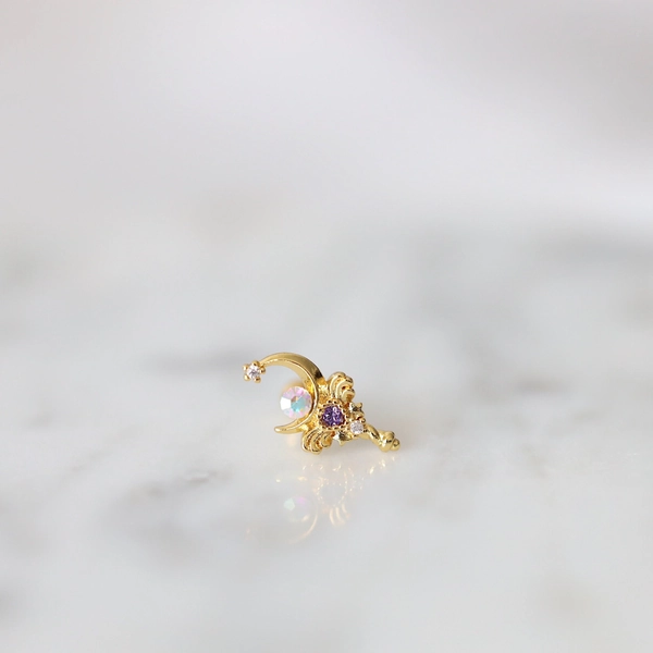 Purple Gem Moon Studs • Wizard Magic Wand Studs • Cute Wizard Jewelry • Moon Studs • Dainty Moon Earrings• Sailor Moon Jewelry •Lolita Studs