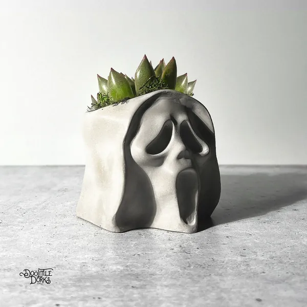 Ghost Face Scream Concrete Planter - Desk Planter