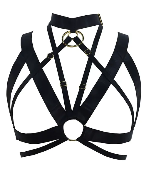 BODY CAGE Women's Black Harness Bra Elastic Caged Bralette Gothic Adjustable
