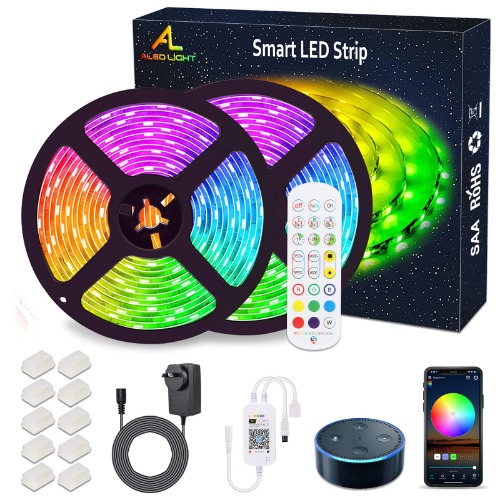 WiFi LED Strip Lights 10M (2x5M), ALED LIGHT RGB LED Strips Lights 5050 SMD, 16 Million Colors, Sync with Music, IP65 Waterproof, Smart Phone APP Controlled LED Band, Work with Alexa or Google Home - Alexa Strip 10m $27.99