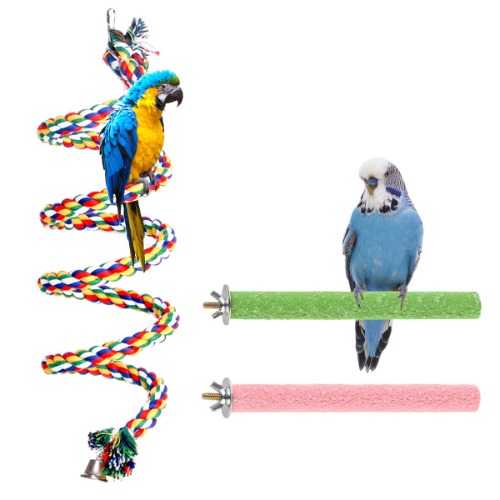 Aumuca Bird Perch Stand Bird Rope Perch Bird Toys 3 Pcs for Parakeets Cockatiels, Conures, Macaws, Lovebirds, Finches (59 inch (Pack of 3))