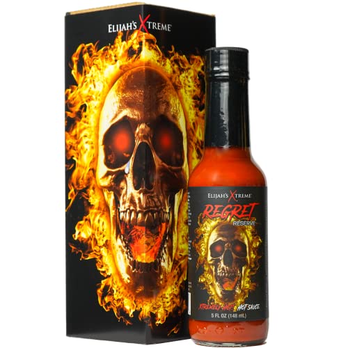 Elijah's Xtreme Regret Reserve Hot Sauce - Carolina Reaper, Trinidad Scorpion, and Habanero Pepper - 5oz bottle contains 70% of the hottest peppers in the world - Regret Reserve Hotter Hot Sauce