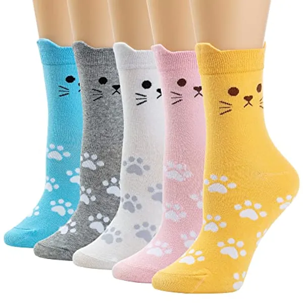 Losa Kute 5 Pairs Cute Patterned Socks Warm Crew Socks - 5-9 - B 5 Pairs Cat Ear 2