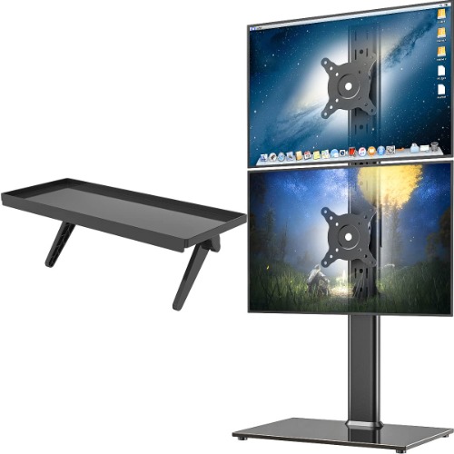 Dual Monitor Stand - Vertical Stack Screen Free-Standing Monitor Riser Fits Two 13 to 34 Inch Screen & Top Shelf TV Mounting Bracket 12 Inch Flat Panel Mount