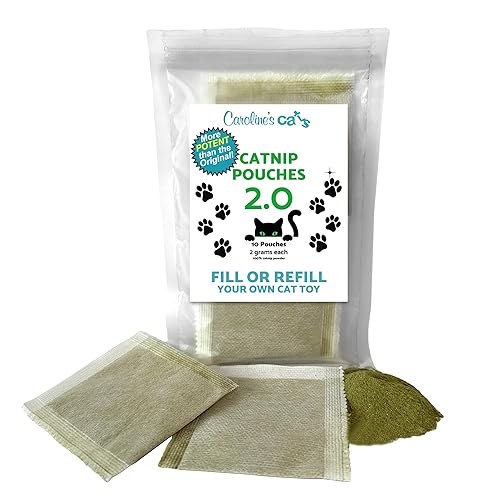 Caroline's Cats Organic Catnip Packets for Cat Toys 2.0 – More Potent Refill Pouches for Flapping Bird, Flopping Fish, and Others, 10 Tea Bags