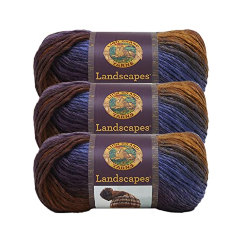 Lion Brand Yarn Landscapes Yarn, Multicolor Yarn for Knitting, Crocheting Yarn, 3-Pack, Mountain Range - Mountain Range - 3 Pack