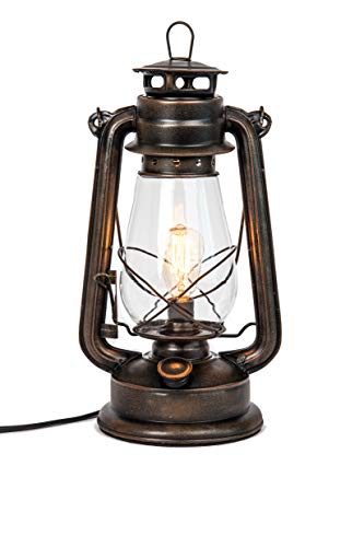 Dimmable Electric Lantern Table Lamp with line Cord dimmer the perfect Farmhouse accent lamp - Brown