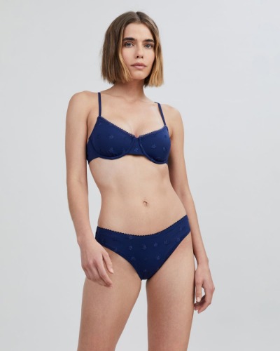 The Daphne Embroidered Bikini Top | S / French Navy