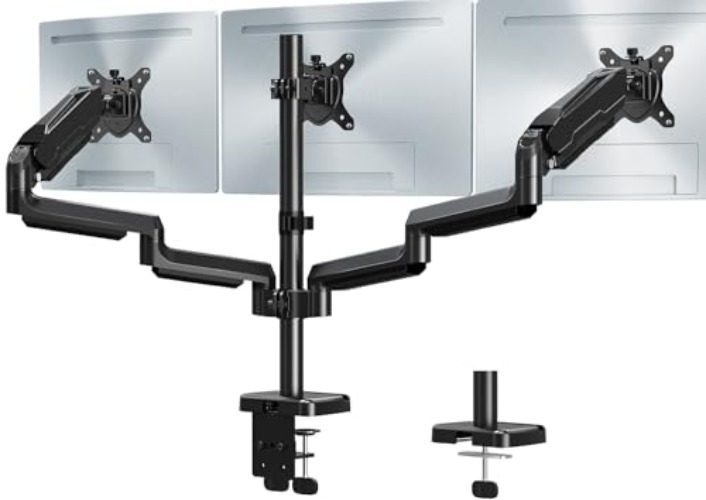 MOUNT PRO Triple Monitor Mount, 3 Monitor Desk Mount for There Screens up to 32 Inch, Full Motion Gas Spring Triple Monitor Stand, Heavy Duty Monitor Arm Hold up to 17.6lbs Each, VESA Mount, Black - Max 32" - Black