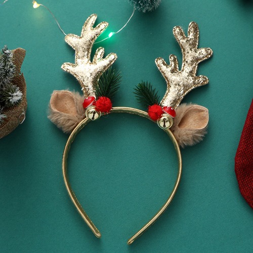 Reindeer Ears Sequin Headband with Bell for Christmas - Light Gold