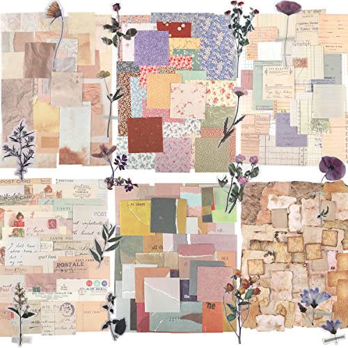 445 PCS Vintage Scrapbook Paper Journaling Scrapbooking Supplies Kit Aesthetic Decorative Craft Paper include 40 Sheet Flowers Stickers for Planner, Bullet Journaling, Junk Journal, Retro Crafts - Vintage-445PCS