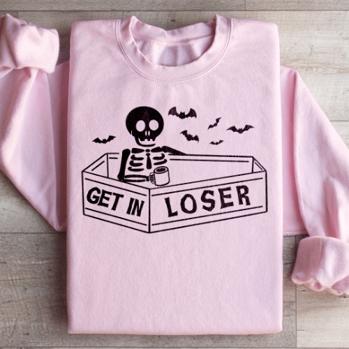 Get In Loser Halloween Sweatshirt - Light Pink / 3XL