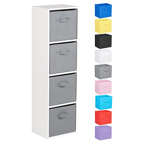 Hartleys 4 Tier White Cube Unit - Choice of Storage Boxes - Grey Drawers