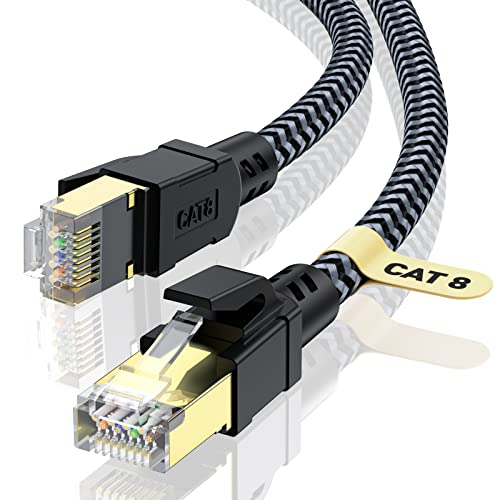 CABNEER Cat 8 Ethernet Cable 5M, High-Speed Gigabit Braided RJ45 LAN Patch Cord, 40Gbps 2000Mhz S/FTP, Lan Network Cable Compatible for Modem, Router, Faster than Cat7 - 5m