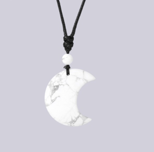 Crescent Moon Crystal Necklace Natural Stone Pendant - Howlite