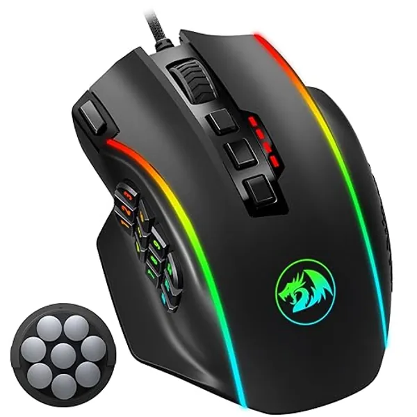 Redragon Gaming Mouse, MMO Gaming Mouse UP 16,000 DPI, 16 Macro Programmable Buttons, RGB Gaming Mouse with 12 Side Buttons, 8 * 2.4g Weight Tuning for PC Laptop MOBA FPS, M901K, Black - M901K - Black