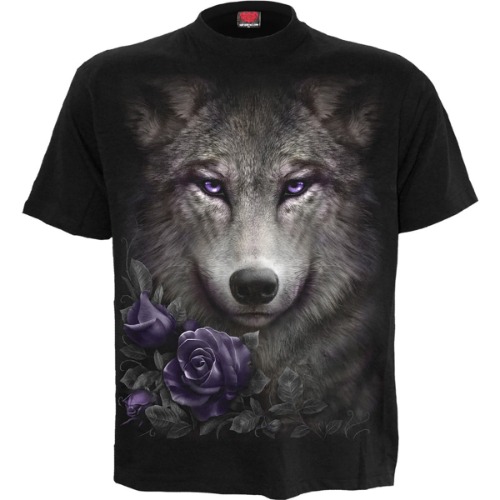 WOLF ROSES - Front Print T-Shirt Black - XXL