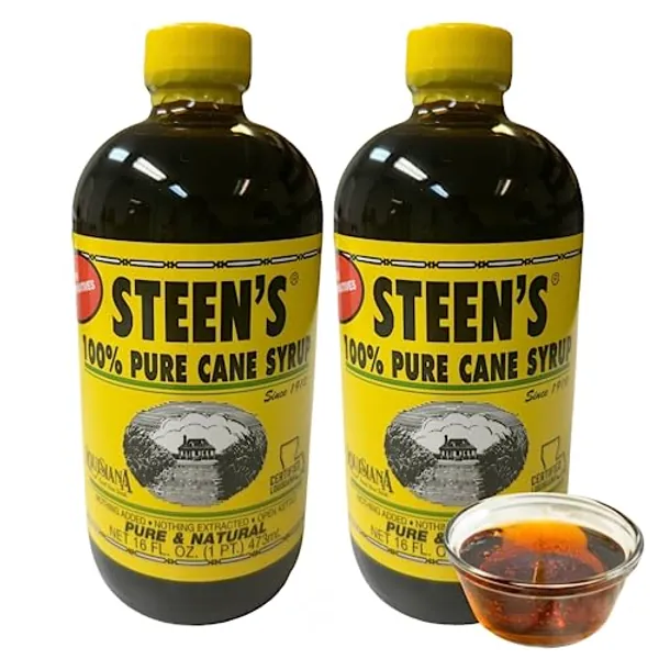Steen's 100% Pure Cane Syrup 16fl. Oz (Pack of 2) - Louisiana's Trusted Brand for Over 100 Years - No Preservatives - Pure & Natural - Open Kettle - Cane - 16 Fl Oz (Pack of 2)