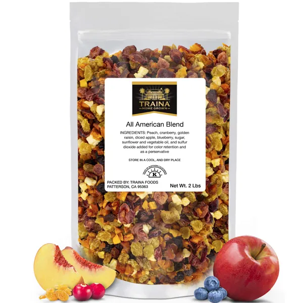 Traina Home Grown All American Sun Dried Fruit Blend - Diced Peaches, Cranberries, Blueberries, Apples, Golden Raisins, Non GMO, Gluten Free, Packed in Resealable Pouch (2 lbs) - 2 Pound (Pack of 1)