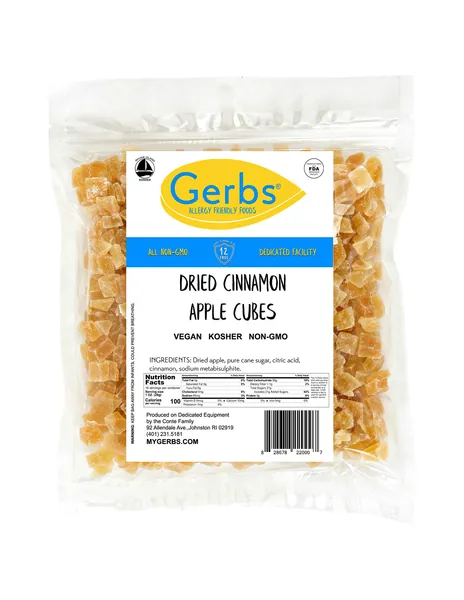 GERBS Dried Cinnamon Sugar Apple Cubes 2 LBS. | Freshly Dehydrated Resealable Bulk Bag | Top Food Allergy Free | Sulfur Dioxide Free |Great with yogurt, cottage cheese, oatmeal | Gluten & Peanut Free - Cinnamon Apple Cubes 2 Pound (Pack of 1)