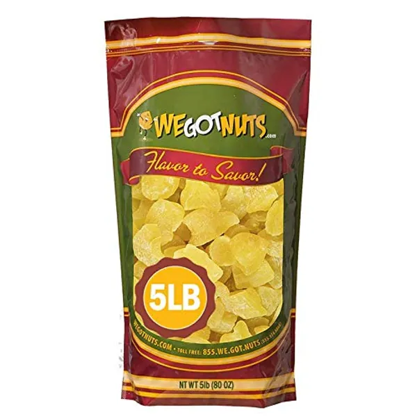 We Got Nuts Dried Pineapple Chunks | Freshly Packed Pineapple In A Perfectly Sealed Bag | Healthy Snack Full Of Vitamins, Minerals, Antioxidants, Fibers & Enzymes | Kosher Certified Dried Fruit (5lb) - 5 Pound (Pack of 1)