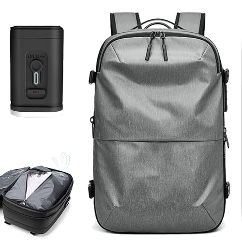 Vacpack Backpack, 60L Expandable Backpack with Vacuum Compression, Water Resistant, Anti Theft Vacpack Travel Vacuum Backpack (Vacpack 2.0- Grey+ Electric Vacuum) - Vacpack 2.0- Grey+ Electric Vacuum