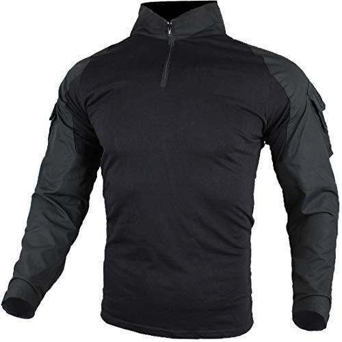 zuoxiangru Herren Taktisch Kampf T-Shirt, Ripstop Atmungsaktiv Multicam Hemd für die Jagd Militär Airsoft - XL - Schwarz