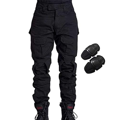 HANSTRONG GEAR Military Army Tactical Airsoft Paintball Shooting Trousers Combat Men's Trousers with Knee Pads - Bk - L