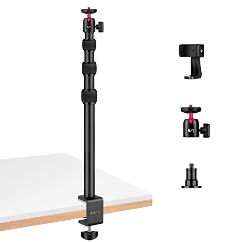 Victiv Kamera Tischstativ für DSLR Canon, 37cm-105cm Multifunktional Lichtstativ Klemmstativ Mit 1/4" Kugelkopf Lampenkopf, Handy Tisch Stativ mit Handyhalterung for Smartphone, Table Tripod - Rot