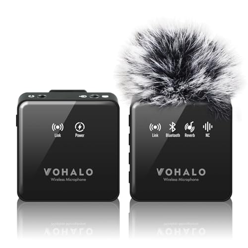 VOHALO Lavalier Mikrofon Wireless mit Echtzeitüberwachung Audio Ducking Begleitung Reverb Stummschaltung Rauschunterdrückung Bluetooth Mikrofon für iPhone iPad Android Phone PC