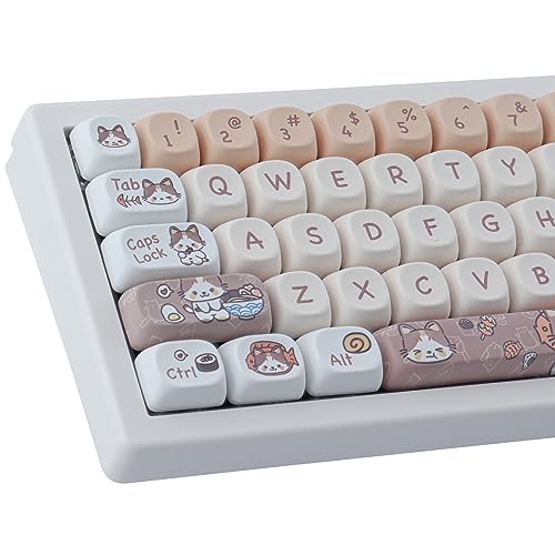 Sunzit Keycaps 143 Tasten PBT Tastenkappen Set MOA Profil Farbstoff Sublimation Niedliche Katze Tastenkappen Whit Tastenkappen Abzieher für Cherry MX Switches 104/87/74/61 60 Mechanische Tastatur - Japanische Katze (Süßes Braun)