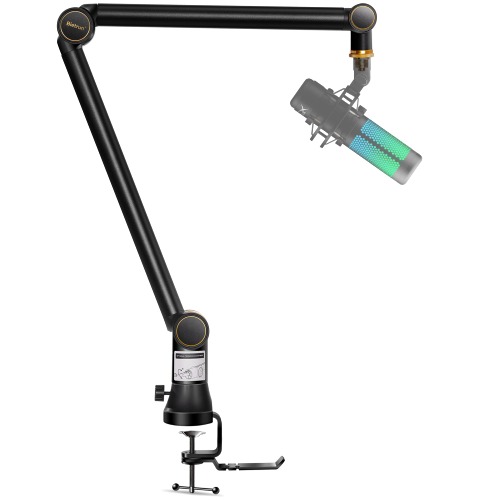 Bietrun Mic Boom Arm Desk Mount(Longer), Adjustable 360° Rotatable Universal Heavy Duty Aluminum Metal Mic Arm for Studio, Podcast, Gaming(with 3/8" to 5/8" Adapter, Hidden Cable Trough, Headset Hook)