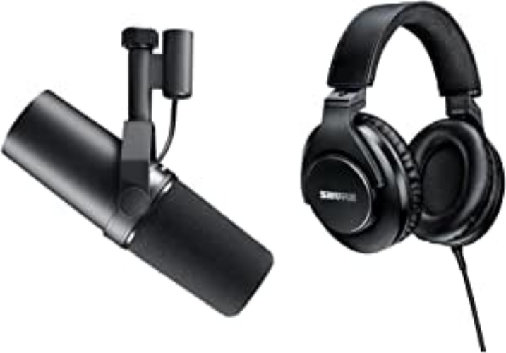 Shure SM7B Vocal Dynamic Microphone for Broadcast, Podcast & Recording, XLR Studio Mic, Detachable Windscreen - Black & Shure SRH440A Over, Adjustable & Collapsible Design - 2022 Version