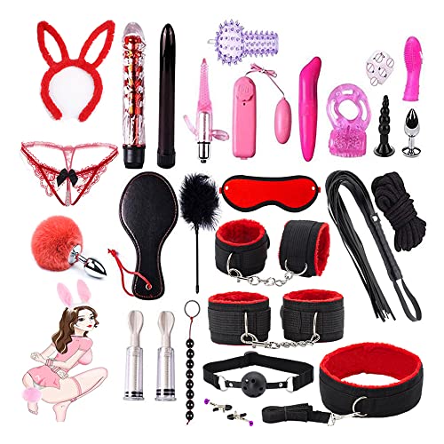 27 Pcs Red Bed Restraints Kit Bed Bondage Eye Mask Blindfolds Soft Wrist and Ankle Handcuffs with Restraint Straps Rope for Couples Sex