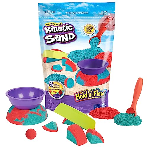 Kinetic Sand Mold n’ Flow, 1.5lbs Red and Teal Play Sand, 3 Tools Sensory Toys for Kids Ages 3+ - Red and Teal